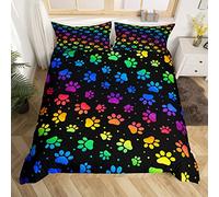 Dog Paw Print Bedding Set King Size,Rainbow Gradient Puppy Paw for Dog Lover Duvet Cover Set for Children Bedroom Decor, Funny Pets Animal Microfiber Comforter Cover with 2 Pillowcases