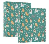 Dog Paw Print Bone Pattern 3 Round Ring Binder 1.5 Inch View-Binders 200 Sheets A4 Paper Binder Organizer, 2 Pack