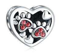 Dog Paw Print Charms with January/July Birthstone, fits Pandora Animal Bracelet, 925 Sterling Silver Red Crystal Pet Cat Heart Beads, Gifts for Mothers Day/Sister Birthday/Son