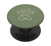 Dog Paw Print Heart Minimalist on Sage Green Abstract Art PopSockets Swappable PopGrip