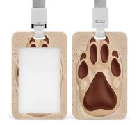 Dog Paw Print ID Badge Holder Clear Badge Protectors with Detachable Lanyard Strap Vertical Hard Plastic Sleeve Secures Work ID Card Credit Cards for Office Factory