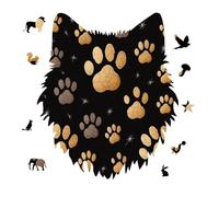 Dog Paw Print Jigsaw Puzzle 175PCS Wolf Head Design Puzzle Wooden Jigsaw Puzzles for Adults Families