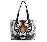 Dog Paw Print Leather Tote Bag for Women Top Handle Purses Handbags Casual Work Tote Travel Shoulder Bag, Black and White Doodle Tiger, 29*34*14cm, Black and White Doodle Tiger