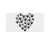 Dog Paw Print Love Heart Desk Pad Large Desk Protector Blotter Mat with Non-Slip Rubber Base Extended Waterproof Mouse Keyboard Pad Stitched Edge for Gaming Writing Office Home