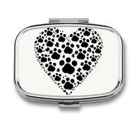 Dog Paw Print Love Heart Pill Box 2 Compartment - Small Metal Medicine Organizer Portable Pill Case for Purse Pocket Travel Vitamin Organizer for Men Women, BPA-Free
