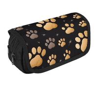 Dog Paw Print Pencil Case Organizer - Large Capacity 3 Compartment Pencil Pouch for Adults, Portable Makeup Bag & Aesthetic Stationery Bag with Zipper (8.7x4.3") Unisex Gift
