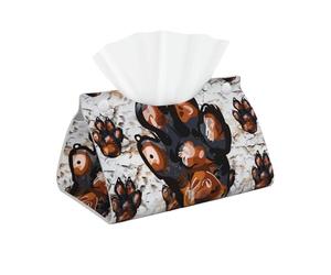Dog Paw Print Print Tissue Box Cover Foldable Tissue Storage Box Leather Tissue Cube Box Holder for Living Room Bedroom Office Car Home Decor