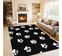 Dog Paw Print Rugs Living Room Large 240x300, Black and White Abstract Area Rugs for Bedroom, Patterned Short Pile Non Slip Machine Washable Carpet, Home Decor C-M3