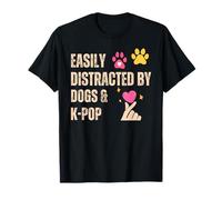 Dog Paw Print with Heart Easily Distracted by Dogs and K-Pop T-Shirt
