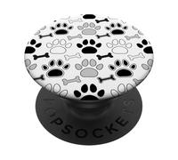 Dog Paw Prints And Bones In Black White an Gray PopSockets Adhesive PopGrip