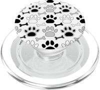 Dog Paw Prints And Bones In Black White an Gray PopSockets PopGrip for MagSafe