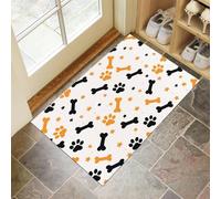 Dog Paw Prints Bones Doormat, Non-Slip Anti-Fatigue Eco-Friendly Rubber Indoor Door Mat, Rectangular (40 X 60 Cm), White Cute Cartoondurable And Machine Washable