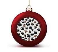 Dog Paw Prints Christmas Ball Ornaments - Shatterproof Plastic Vintage Rustic Xmas Tree Decorations Pendant for Family Holiday Wedding Party Xmas Hanging Decoration