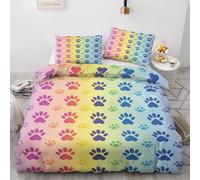 Dog Paw Prints Emperor Size Duvet Cover Set 290x235 cm Colorful Gradient Quilt Cover 3D Reversible Bedding with Pillowcases Zipper Closure Soft Easy Care Comforter Covers Set a.1329