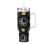 Dog Paw Prints Print 40oz with Straw and Lid, Stainless Steel Double Wall Vacuum Insulated Coffee Mug for Hot and Cold Coffee, Travel Mug with Handle