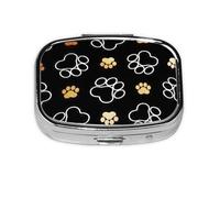 Dog Paw Prints Print Square Metal Pill Box Decorative Pill Case - Carry Your Meds in Style (Rectangular)