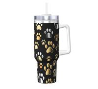 Dog Paw Prints Printing 40oz Stainless Steel Tumbler Double Wall Vacuum Insulated Mug With Handle And 2 In 1 Straw Lid