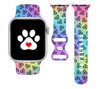 Dog Paw Rainbow Gradient Iwatch Bands Compatible with Apple Watch 38mm 40mm 41mm, Colorful Dogs Paw Watch Band Wristbands Soft Silicone Strap Adjustable Replacement for Series 8/7/6/SE/Ultra Unisex