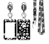 Dog Paw Sliding Badge Holder Plastic Card Holder with Retractable Badge Reel Lanyard Vertical ID Badge Holder Men Women Adjustable ID Protector Badge for Office Worker Teacher Student (Dog Paw)