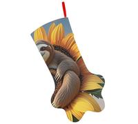 Dog Paw Sloth Sitting on Sunflower Christmas Stocking Ornaments 17" Pet Christmas Sock with Hanging Rope Xmas Tree Hanging Stocking Decoration for Fireplace Mantel Decor