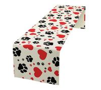 Dog Paw Table Runner,Cute Animal Puppy Paw Red Love Hearts Print Table Runner for Kitchen Dining Table Home Party Decoration 13x90 Inch