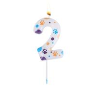 Dog Paw Themed Birthday Candles, Birthday Number Topper Candle Numeral Wax Birthday Number Candle with Paw Patterns for Birthday Cake Party Decorations (Number 2)