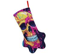 Dog Paw Two Different Skulls Christmas Stocking Ornaments 17" Pet Christmas Sock with Hanging Rope Xmas Tree Hanging Stocking Decoration for Fireplace Mantel Decor