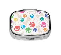 Dog Paws and Bone,Meta Pill Box 2 Compartment Medicine Case,Portable Organizer,Rectangle Meta Portable Organizer Pill Box 1270 Compartment Medicine Case
