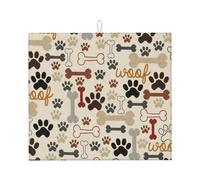 Dog Paws and Bones, Dish Drying Mat, 18x16 Inch Absorbent Microfiber Quick Dry Machine Washable for Dishes Pots Pans Glassware Coffee Bar Under Rack