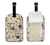 Dog Paws and Bones,Luggage Tags Pu Leather Name Tag Travel Suitcase Identifier ID Tags Durable Baggage Label 2 pcs