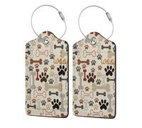 Dog Paws and Bones,Luggage Tags Pu Leather Name Tag Travel Suitcase Identifier ID Tags Durable Luggage Label 2 pcs