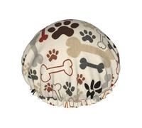 Dog Paws And Bones,Shower Cap Nightcap Double Layer Waterproof Elastic Bath Cap Reusable Hair Cap