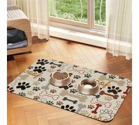 Dog Paws And Bones,Waterproof Pet Feeding Mat,PU Leather Placemats for Cat Dog Water Bowl,Food Mats,30x45cm