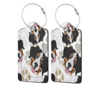 Dog Paws Bernese Mountain Dog,Luggage Tags Pu Leather Name Tag Travel Suitcase Identifier ID Tags Durable Luggage Label 2 pcs