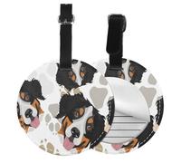Dog Paws Bernese Mountain Dog,Luggage Tags Pu Leather Name Tag Travel Suitcase Identifier ID Tags Durable Baggage Label 2 pcs