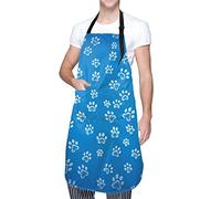 Dog Paws Blue Waterproof Apron with 2 Pockets Kitchen Chef Aprons Bibs for Cooking Baking Painting Gardening Grooming