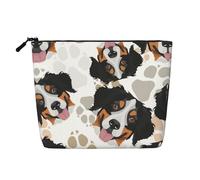 Dog Paws Pattern Bernese Mountain Dog, Daily Use Makeup Cosmetic Bag Imitation Linen Makeup Bag Portable Travel Toiletry Bag