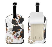 Dog Paws Pattern Bernese Mountain Dog,Luggage Tags Pu Leather Name Tag Travel Suitcase Identifier ID Tags Durable Baggage Label 2 pcs