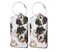 Dog Paws Pattern Bernese Mountain Dog,Luggage Tags Pu Leather Name Tag Travel Suitcase Identifier ID Tags Durable Luggage Label 2 pcs