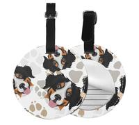 Dog Paws Pattern Bernese Mountain Dog,Luggage Tags Pu Leather Name Tag Travel Suitcase Identifier ID Tags Durable Baggage Label 2 pcs