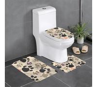 Dog Paws Print 2 Printed Printed Flannel Anti-Slip Bath Mat Set of 3-60x40cm | Bathroom Rug Set - Bath Mat + U-Shaped Pedestal Mat + O-Shaped Toilet Seat Cover