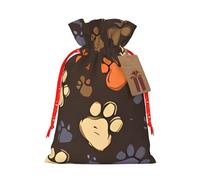 Dog Paws Print Burlap Drawstring Gift Bag With Tag, Reusable Linen Pouch For Christmas, Birthday, Party, Small Gift Packaging M