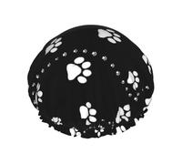 Dog Paws Print Style Black,Shower Cap Nightcap Double Layer Waterproof Elastic Bath Cap Reusable Hair Cap