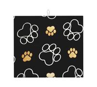 Dog Paws Prints Sories Printed, Dish Drying Mat, 18x16 Inch Absorbent Microfiber Quick Dry Machine Washable for Dishes Pots Pans Glassware Coffee Bar Under Rack