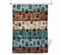 Dog Paws Shower Curtain for Bathroom, Brown Blue Wood Grain Waterproof Cloth Fabric Bathroom Accessories Set with 12 Rust Proof Plastic Hooks, 66” x 72”