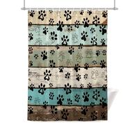 Dog Paws Shower Curtain for Bathroom, Vintage Wood Grain Waterproof Cloth Fabric Bathroom Accessories Set with 12 Rust Proof Plastic Hooks, 60” x 72”