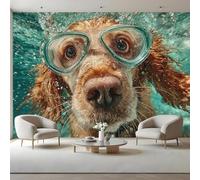 Dog Peel and Stick Wall Mural Diving Animal Canvas Removable Wallpaper,Self-Adhesive Premium Fabric Textured Wall Stickers Decor for Lounge Bedroom 100x70 inches / 250x175 cm