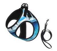 Dog Penguins On The Iceberg Printed Harness And Leash Set,Adjustable,Breathable Soft,Step-In Mesh Pet Vest Harness With Reflective Strip