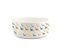 Dog Pet Bowl - Large Ceramic Gingham Dachshunds Design White Food Water Dish For Dogs