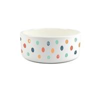 Dog Pet Bowl - Large Ceramic Polka Dots Design White Food Water Dish For Dogs